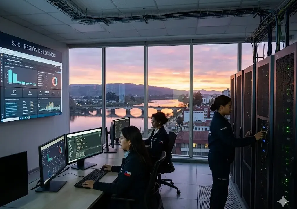Representación de mujeres participando en entornos digitales y de ciberseguridad en Chile