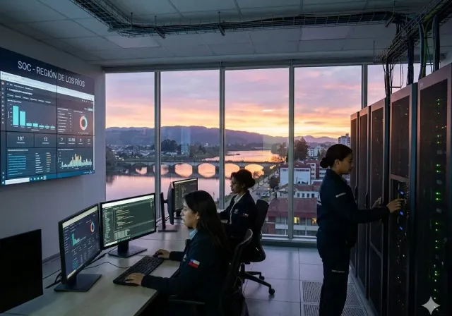 Representación de mujeres participando en entornos digitales y de ciberseguridad en Chile